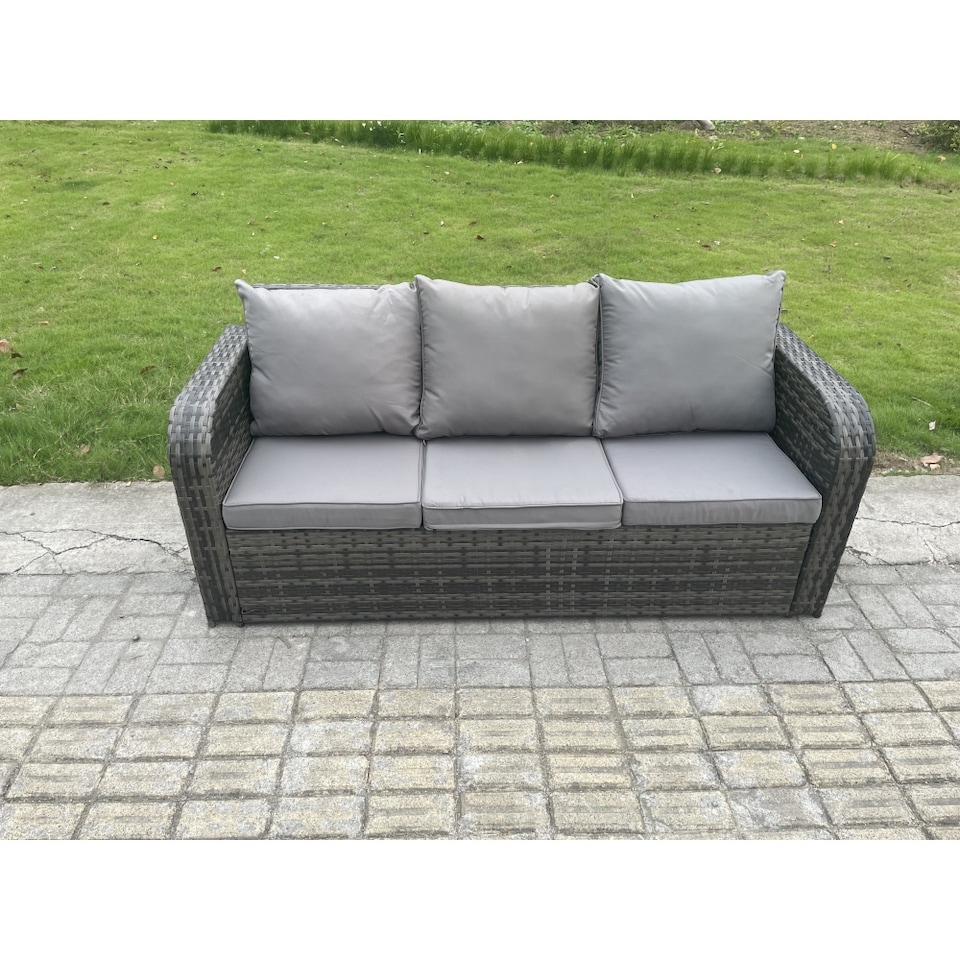 image 1 of Fimous Outdoor Lounge Sofa Set Rattan Garden Furniture Set with Rectangular Coffee Table Side Table 3 Seater Sofa Dark Grey Mixed
