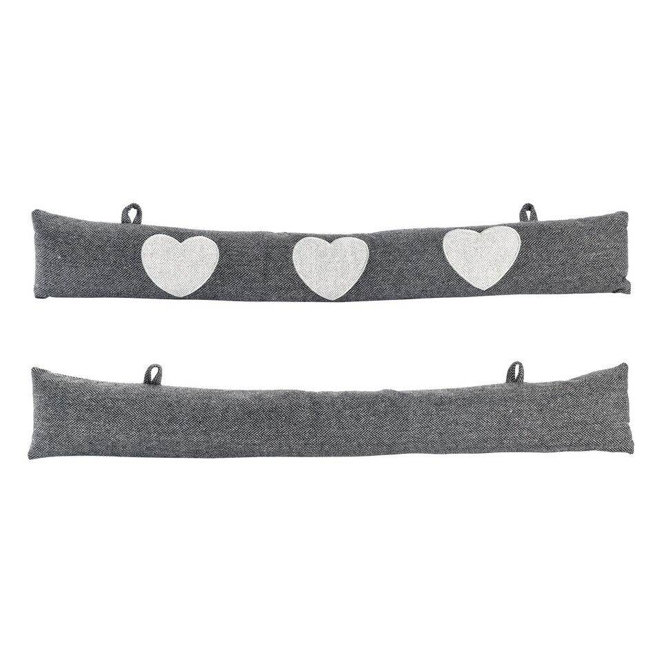 image 1 of Nicola Spring Mismatched Herringbone Draught Excluder Set - 78.5cm - Heart - Pack of 2