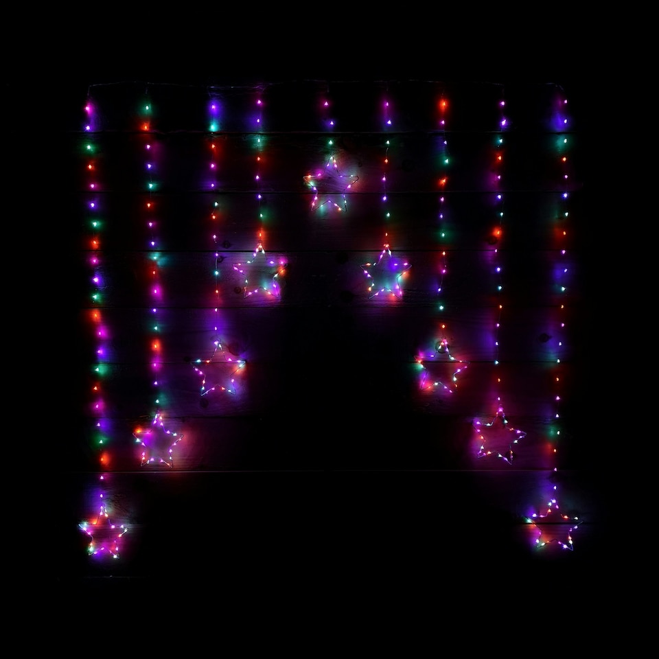 image 1 of 1.2m Premier Christmas Static Star LED Silver Pin Wire V Curtain Lights in Rainbow