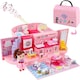 image 3 of Children’s 2 In 1 Pink Portable Hand Bag Style Carrycase Doll House Play Set with Light & Sound Functions