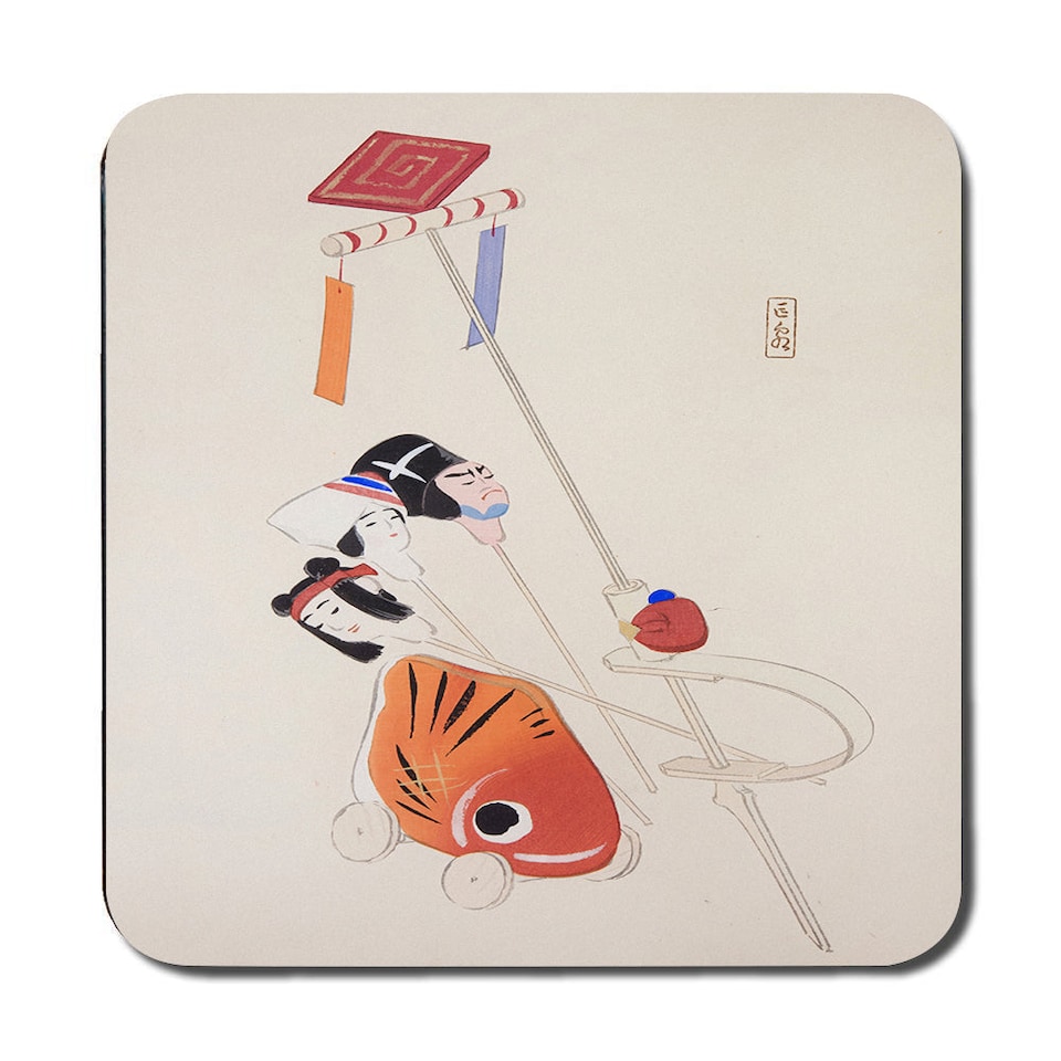 image 1 of Set of 12 Placemats and Coasters with Designer Artwork and Wood Bottom