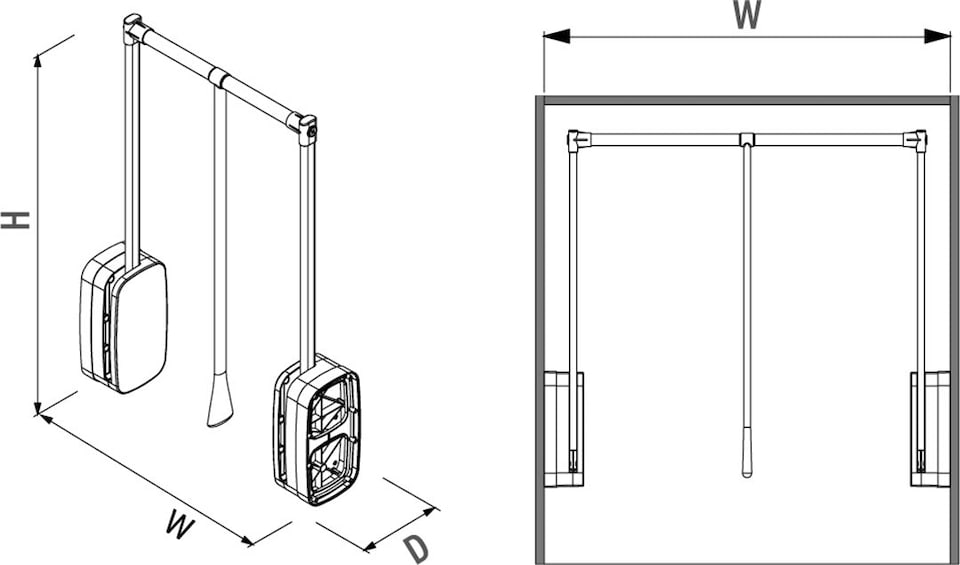 image 1 of FittingsCo, PullDown Wardrobe Rail, Extends 600 to 850mm Width, Soft Close, 15kg Capacity, White