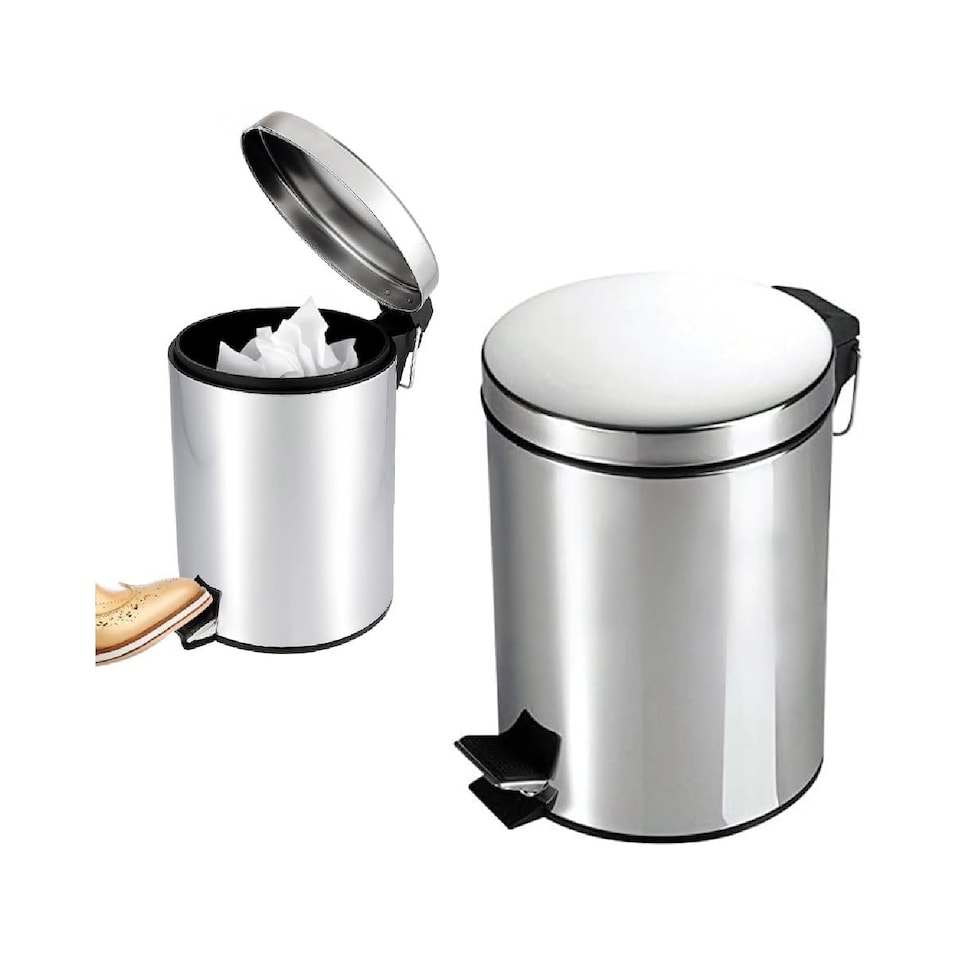 image 1 of 9 Litre Metal Chrome Pedal Bin Toilet Rubbish Trash Hygienic Dustbin