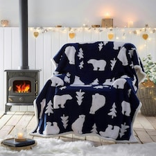 Polar Bear Navy Sherpa Fleece Throw