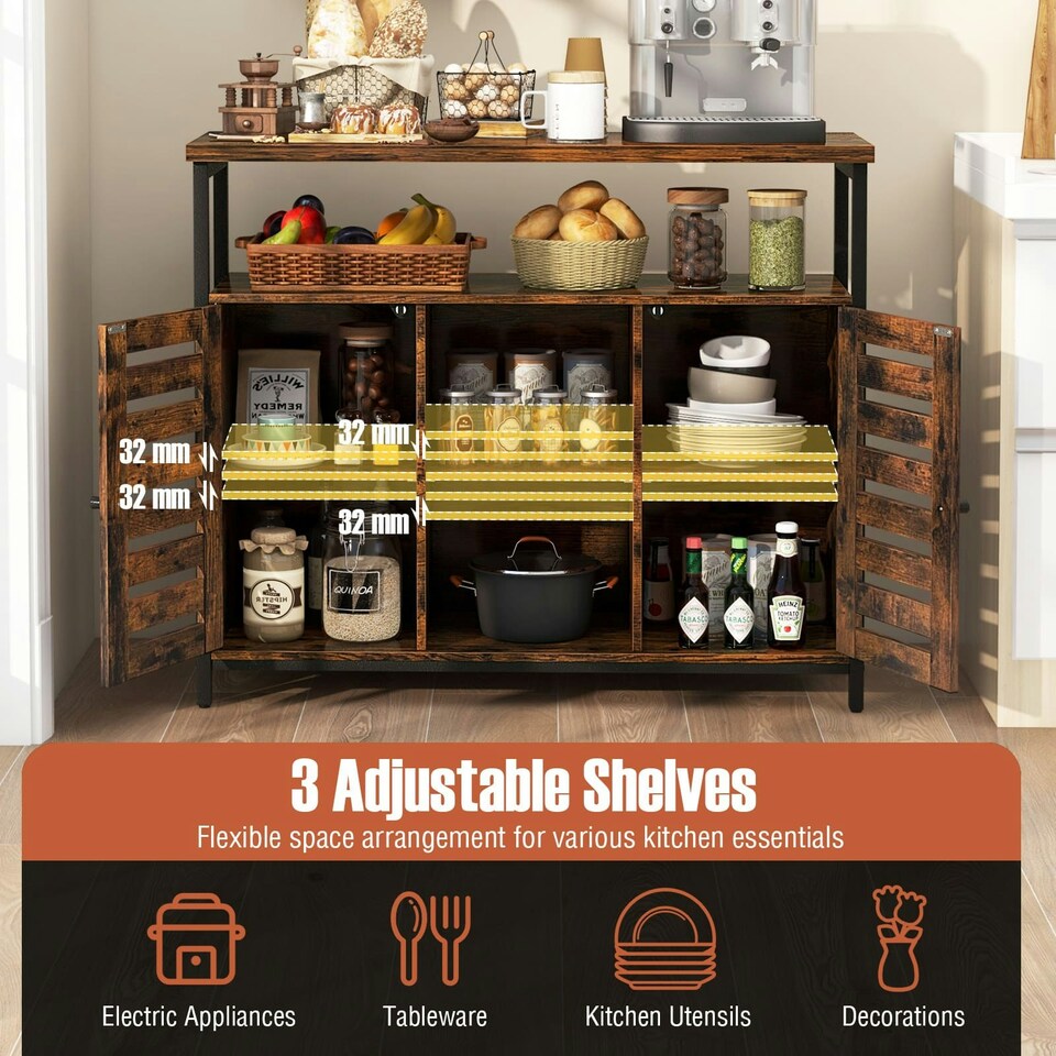 image 1 of COSTWAY Kitchen Buffet Cabinet Sideboard Storage Cabinet Brown