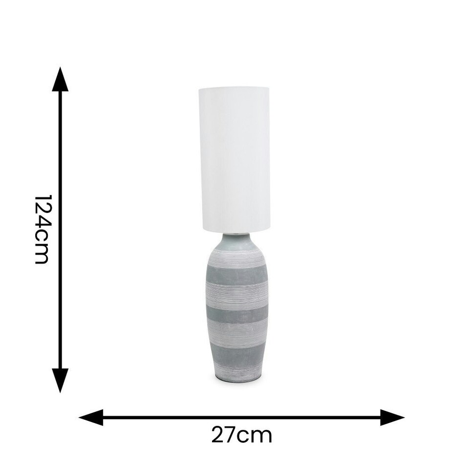 image 1 of ValueLights Deegan Grey Ceramic Midi Compact Floor Lamp with Tall Fabric Lamp Shade and LED Bulb