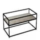 image 1 of Glass Display Top Coffee Table with Steel Frame Reversible Wooden Storage Shelf | Black | Concrete