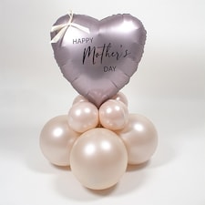 Happy Mother's Day Greige Heart Shape Tabletop Balloon Display - Inflated Balloon In A Box