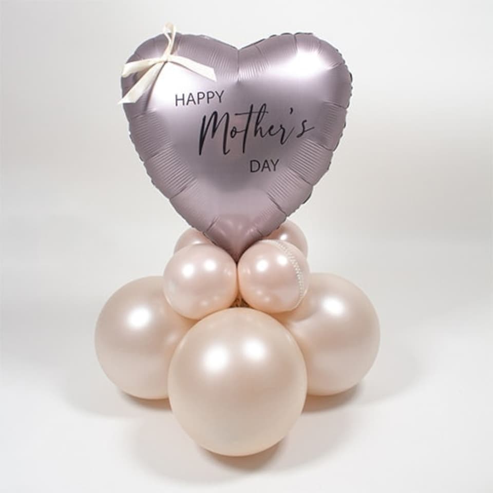 image 1 of Happy Mother's Day Greige Heart Shape Tabletop Balloon Display - Inflated Balloon In A Box