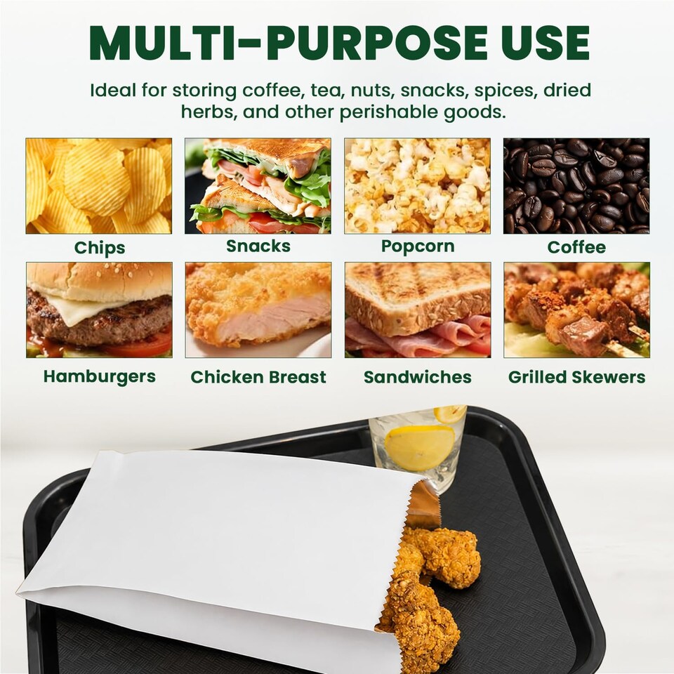 image 1 of ECONX Foil Lined Paper Bags 7 X 9 X 12 Inch Greaseproof Takeaway Bags Leak Resistant Inner Lining 1000PK