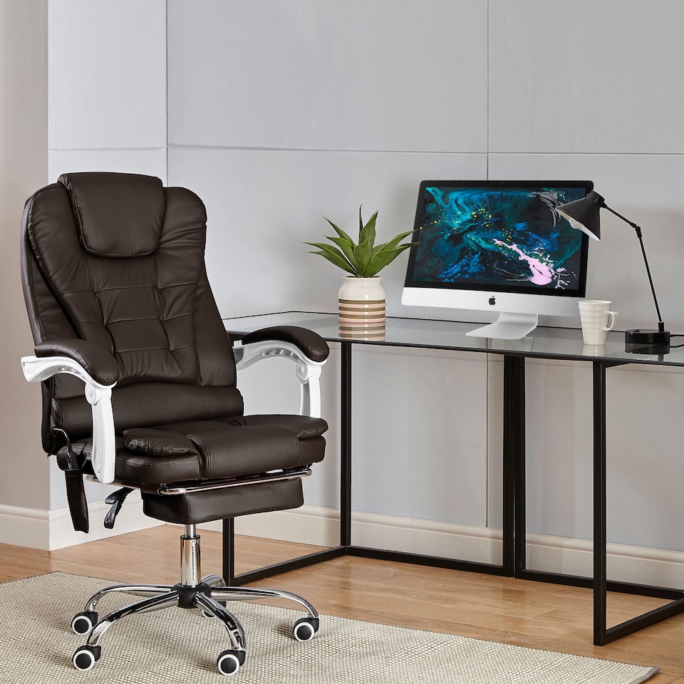 image 1 of Neo Office Chair Brown Faux Leather with Massage Function & Footrest | Brown