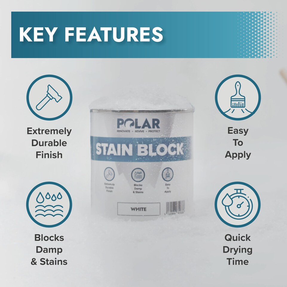 image 1 of Polar Stain Blocker Paint Interior Multi Surface Walls & Ceilings Matt | Cream | Matt Magnolia | 2.5 litre
