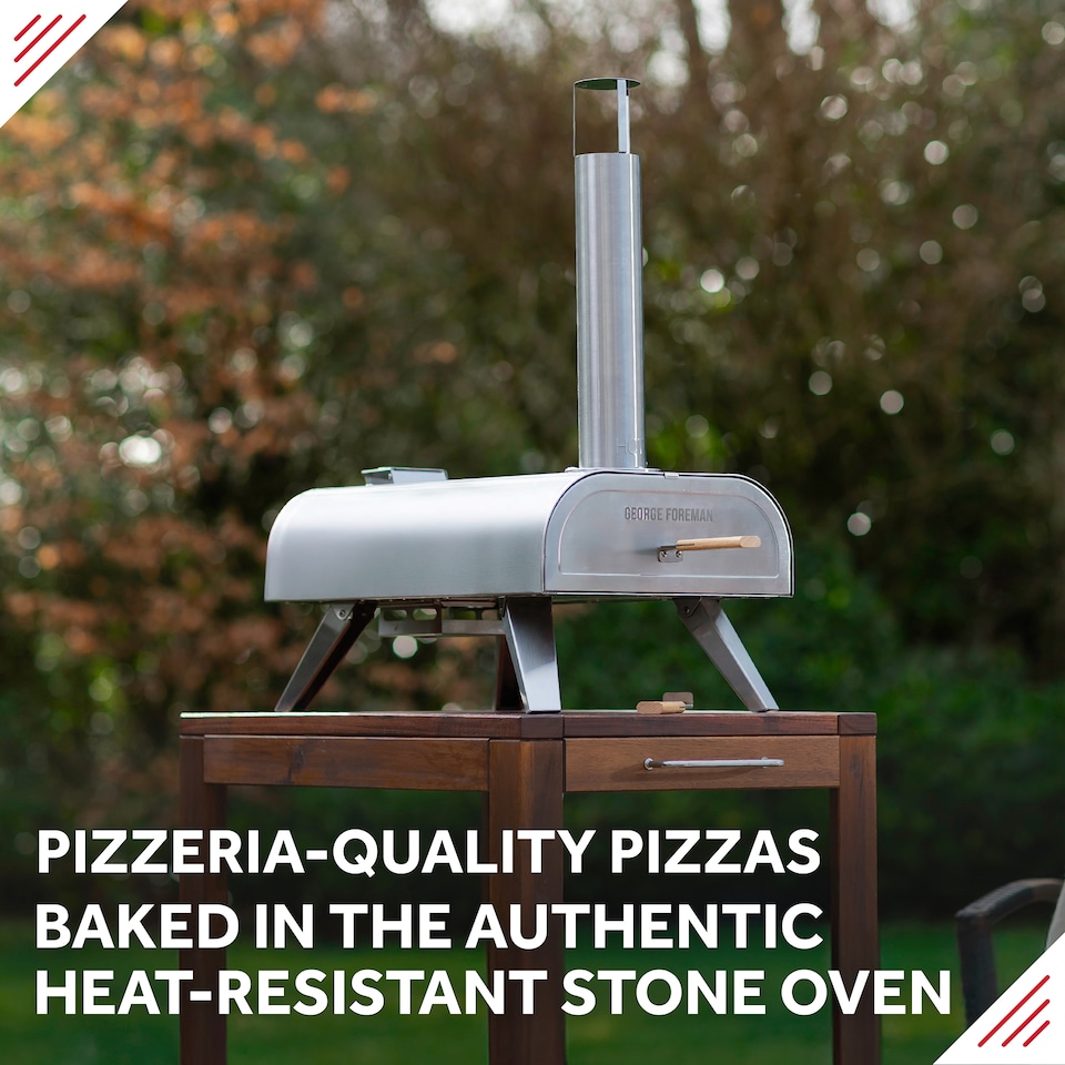 image 1 of George Foreman GFWPPO2SSPC Pizza Oven Stainless Steel 16" Wood Pellet with Paddle & Carry Bag