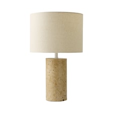 ValueLights Chloe Marble Effect Natural Table Lamp with Drum Shade