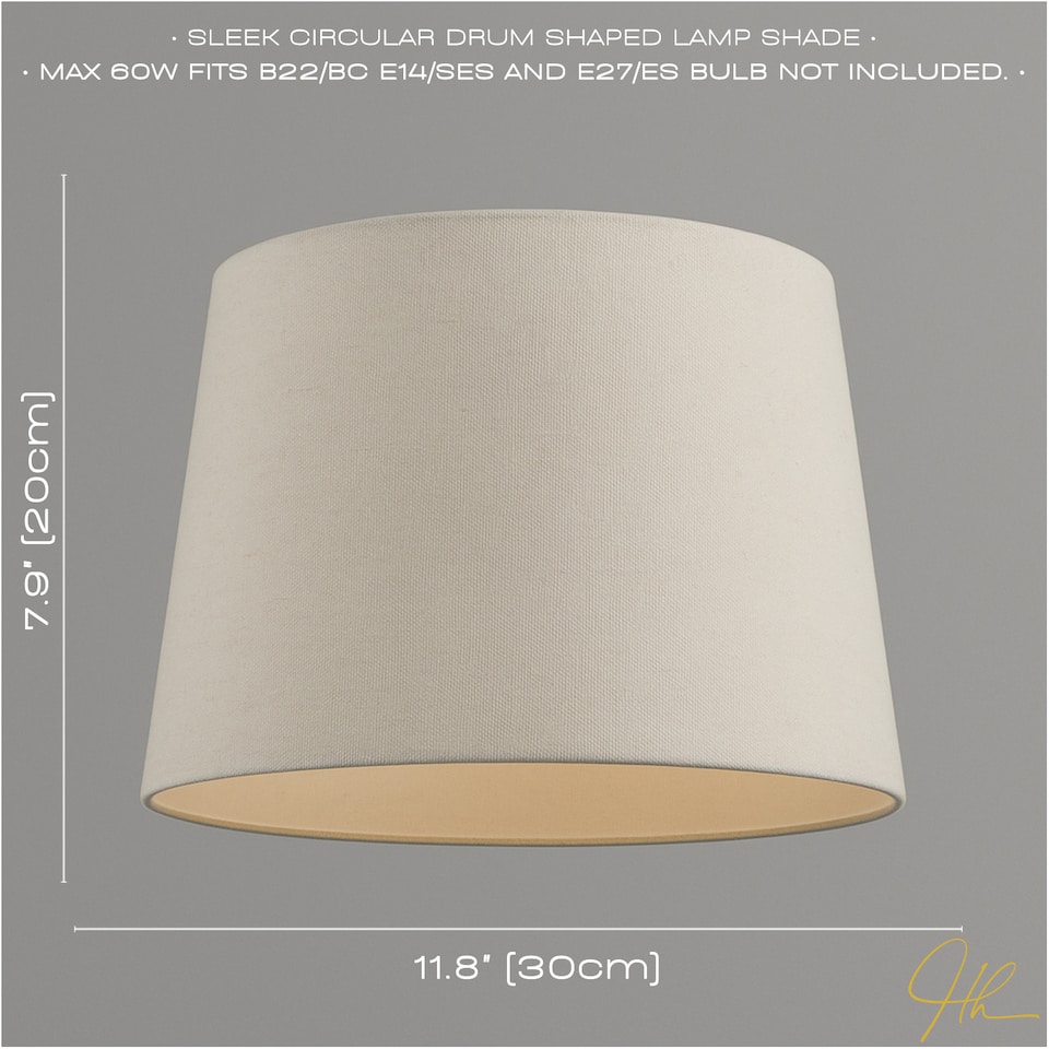 image 1 of Contemporary Light Cream Linen Fabric Drum Lampshade with Cotton Inner | Cream | 12"