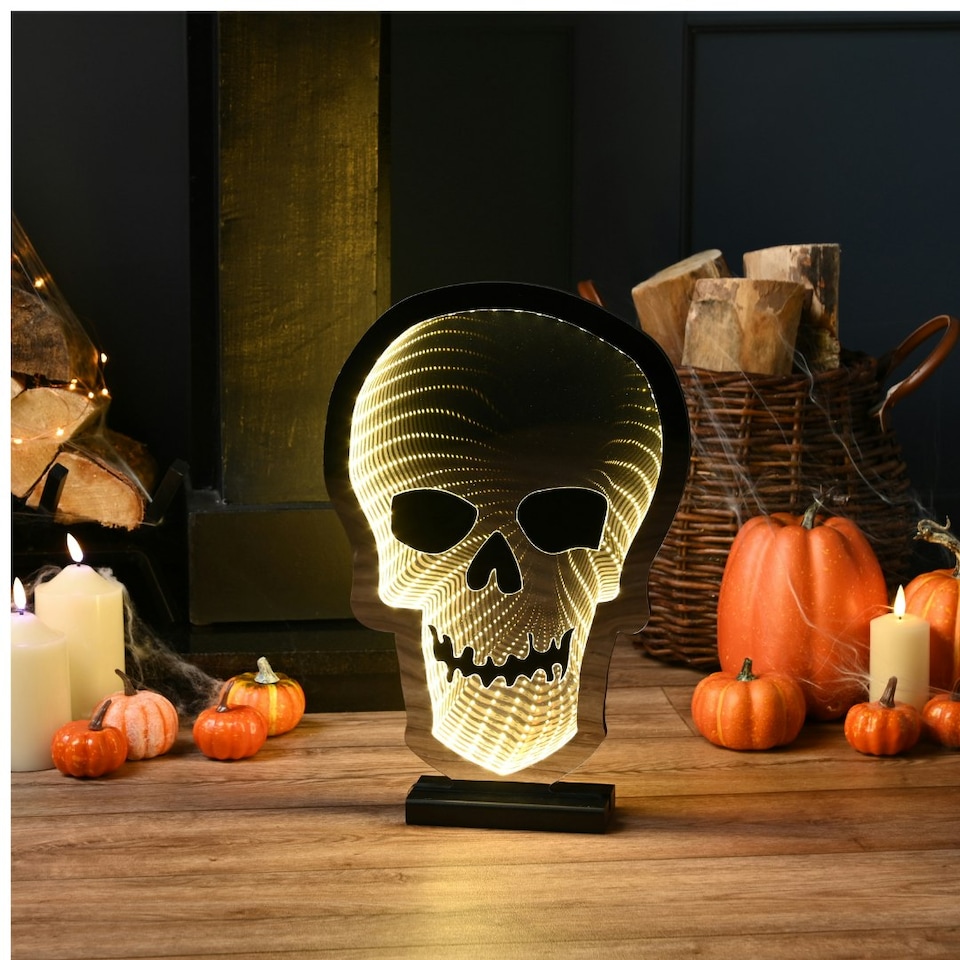 image 1 of 40cm Light up Halloween Skull Infinity Decoration with Warm White LEDs