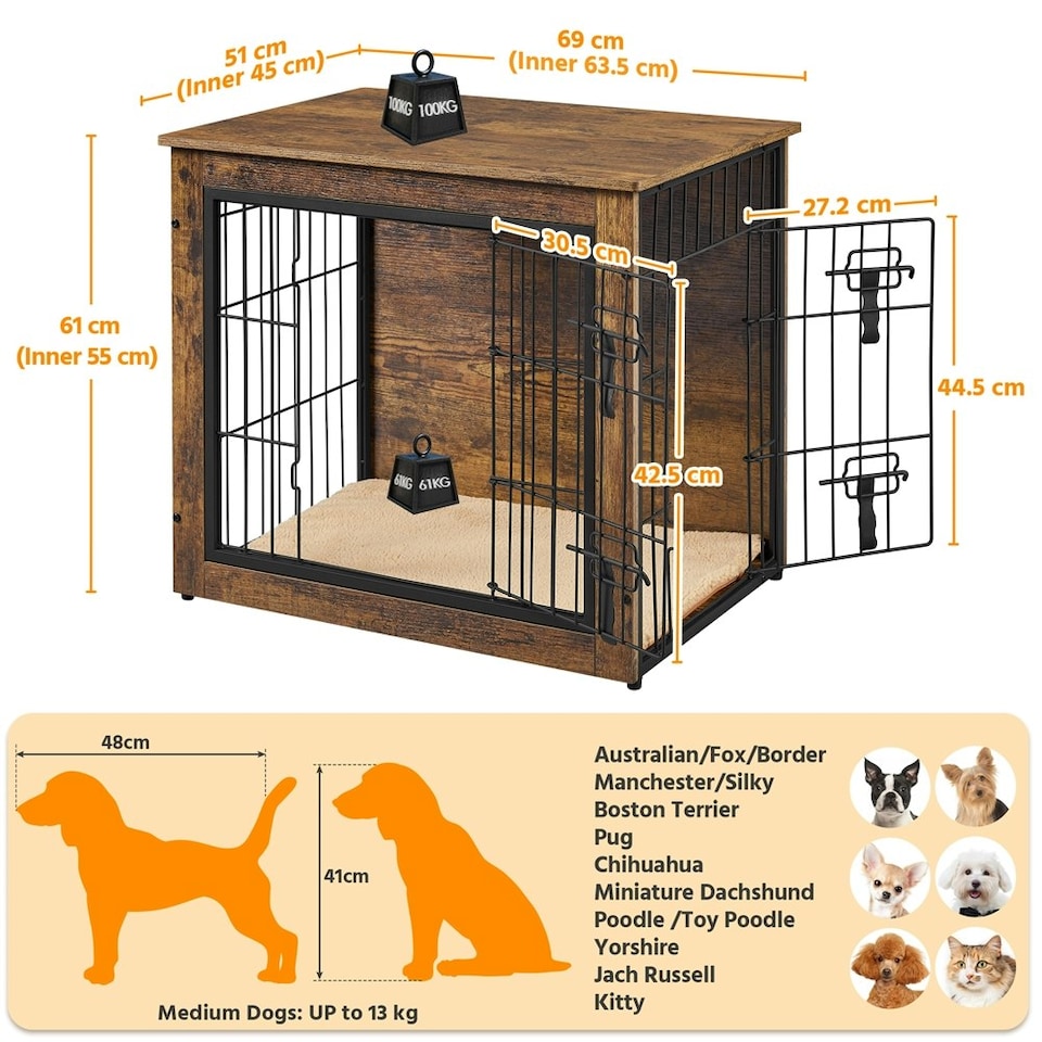image 1 of Yaheetech 69 cm Dog Crate Furniture Brown | Rustic Brown