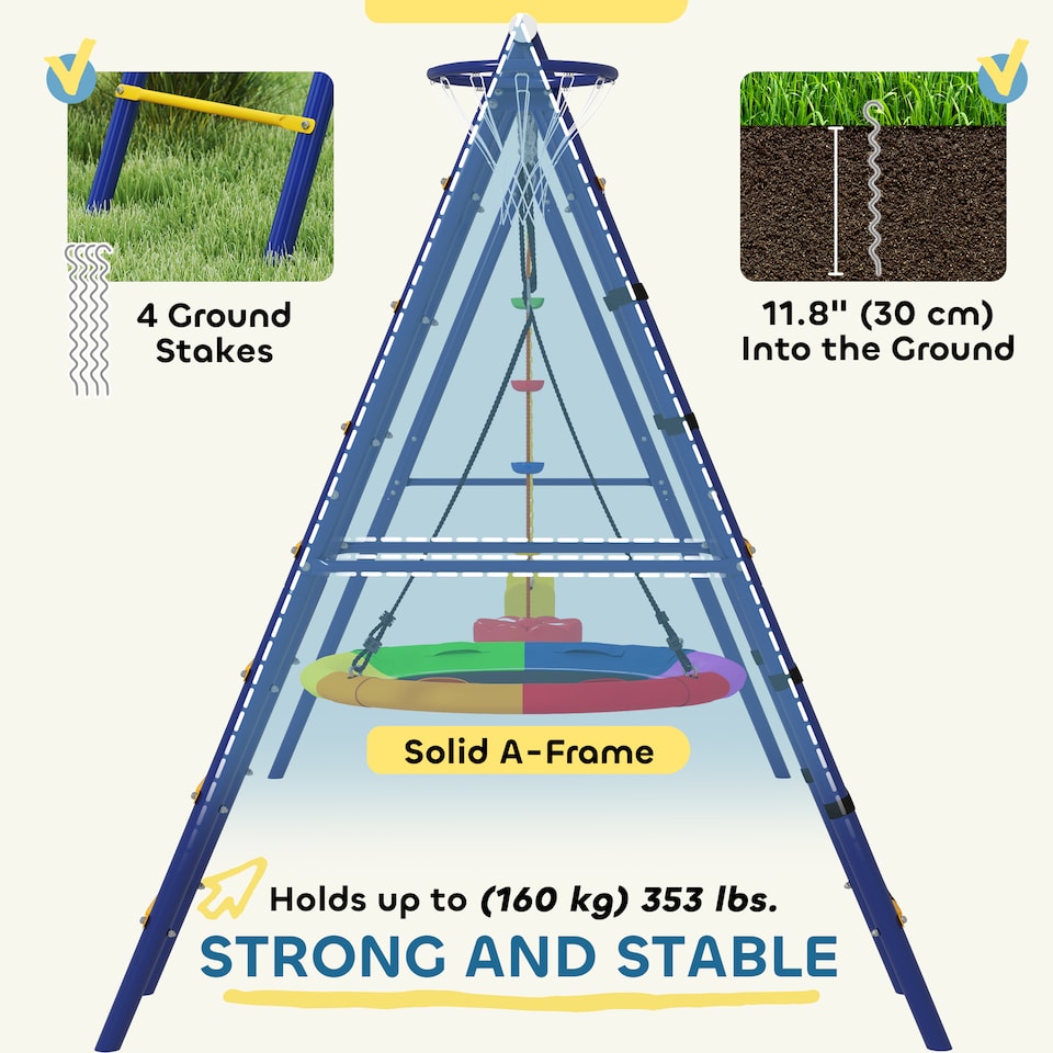 image 1 of AIYAPLAY 6 in 1 Kids Swing Set with 3 Swings, Climbing Net and Ladder