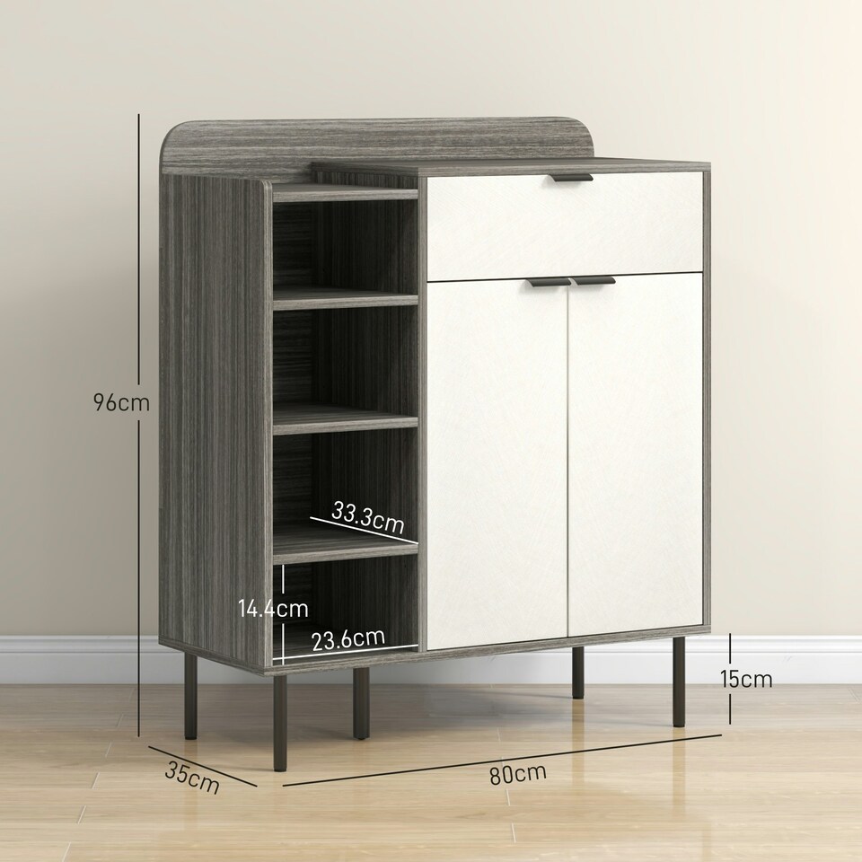 image 1 of HOMCOM Hallway Shoe Cabinet with 3 Adjustable Shelves Graphite Wood Effect