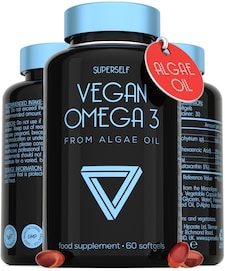 SuperSelf Vegan Omega-3 from Algae Oil with Flaxseed Oil, Astaxanthin, Vitamin E 60 Softgels