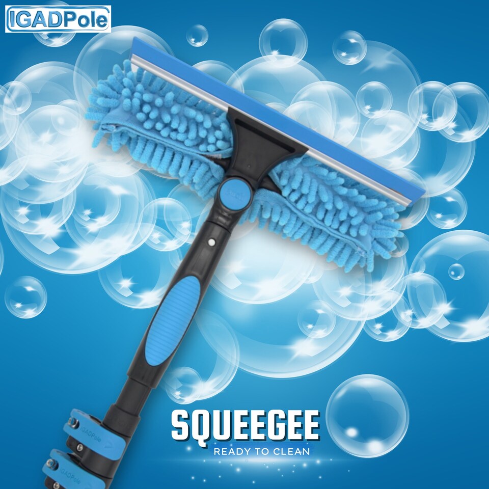 image 1 of 5ft Window Squeegee with Extension Pole, Window Cleaner Tool with 1-Stage Telescoping Pole, Window Cleaning Kit with 5ft Pole (1.3m) & Microfiber Cloths, 2 Blades Replacements & ACME Adapter