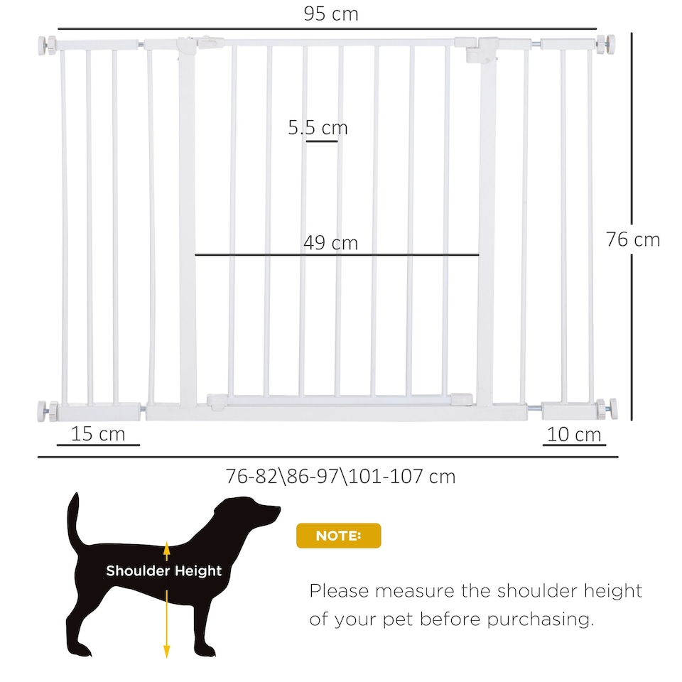 image 1 of PawHut Pressure Fitted Pet Dog Safety Gate Metal Fence 76 cm Tall, White