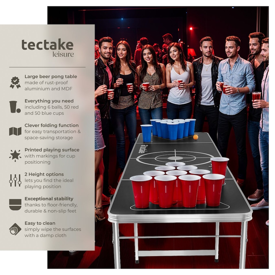 image 1 of Beer Pong Table - foldable, height-adjustable, 100 cups, 6 balls