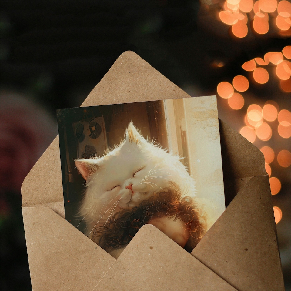 image 1 of Cute Little Girl Giant Cat Pet Love Child Birthday Card