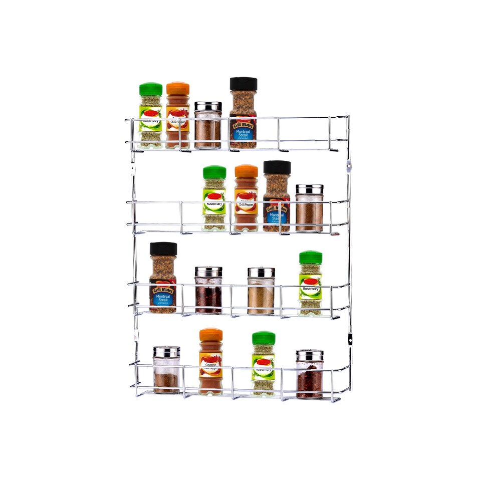 image 1 of Buckingham 4-Tier Spice Rack Cupboard Jar & Packet Organizer for Kitchen Storage 38.5 cm | Silver