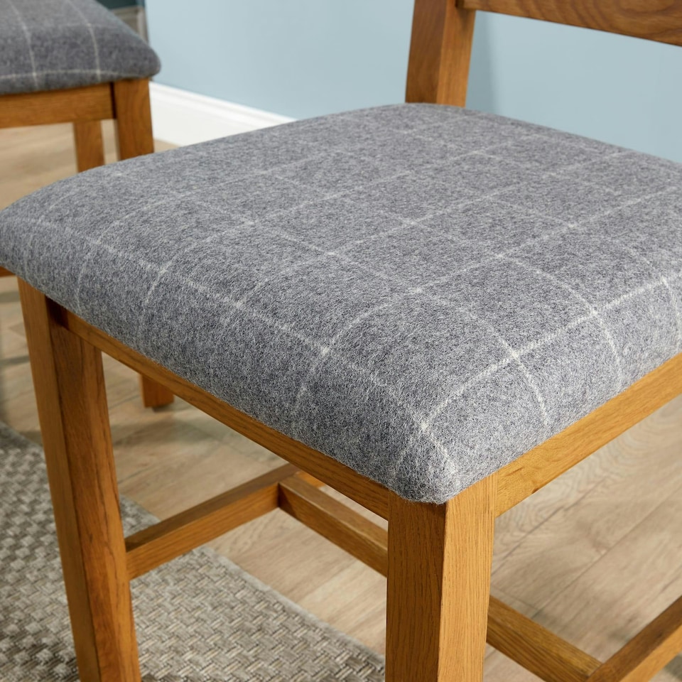 image 1 of Pair Of High Backed Dining Chairs Checked Seat Solid Oak Legs Fully Assembled Grey | Cross Back