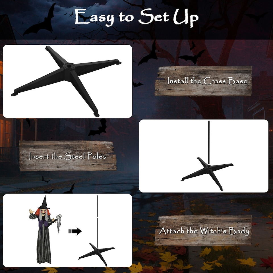 image 1 of Outsunny Voice Activated Halloween Animatronics Standing Witch & Skull Staff
