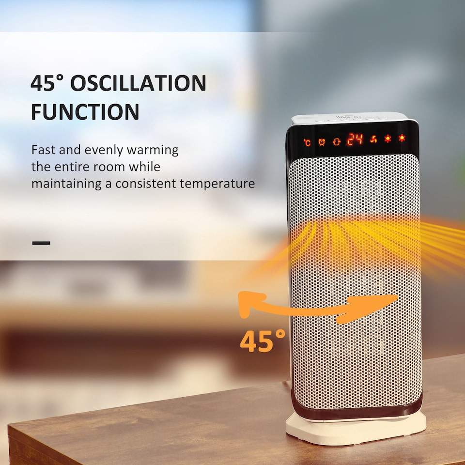 image 1 of HOMCOM 2000W Electric Heater, PTC Ceramic Portable Fan Heater with Overheating Tip-Over Protection, 8H Timer, 45 Oscillating Heater for Home, Office, Study, Bedroom