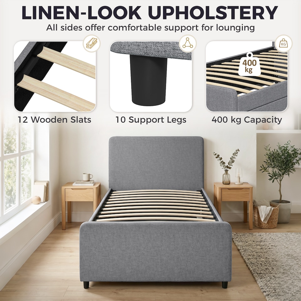 image 1 of HOMCOM 90 x 190 cm Upholstered Single Bed, Pull Out Trundle Bed