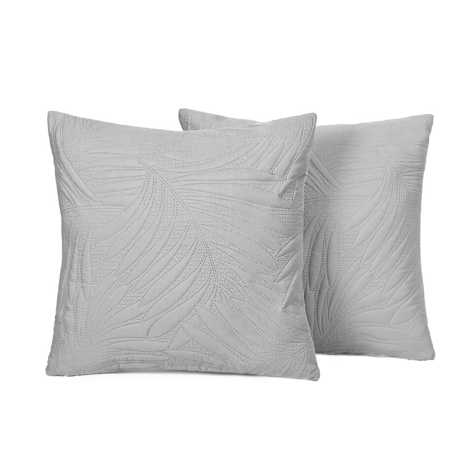 OHS 2 Pack Leaf Quilted Pinsonic Cushion Pillow Covers, 45x45cm Grey