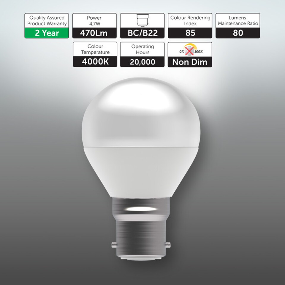 image 1 of BELL Lighting B22 LED Golf Ball 4.7W Energy Saving Light Bulb