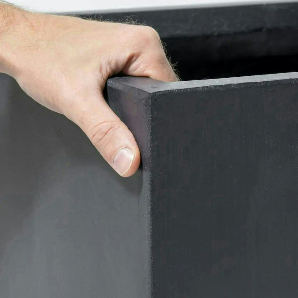 image 1 of Primrose Black Medium Polystone Cube Planter with Drainage Hole and Bung 30cm
