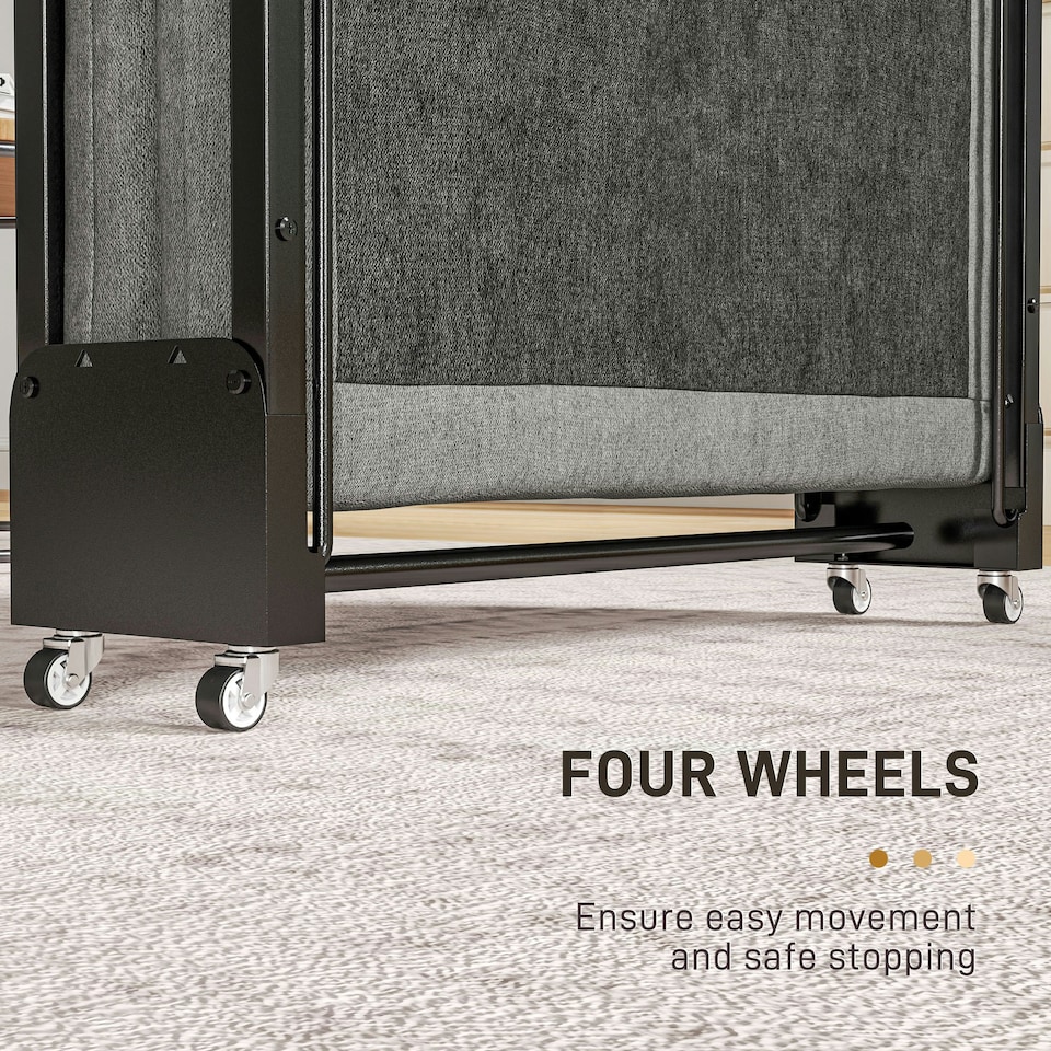 image 1 of HOMCOM Single Folding Bed with Mattress Foldable Guest Bed on Wheels, Grey