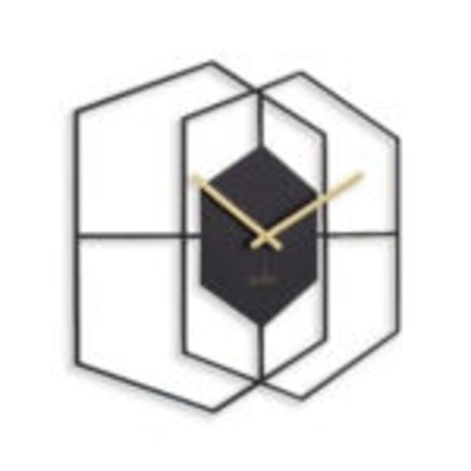 image 1 of Acctim Addison Large Wall Clock Quartz Hexagonal Geometric Painted Metal Matt Black 55cm Gold