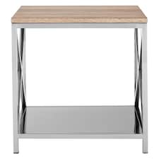 Solid Oak Surface Lamp Table, Sleek Modern Bedside Table, Polished Stainless Steel Frame Lamp Table Cream