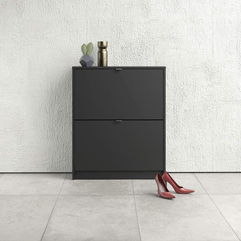 image 1 of Shoes Shoe Cabinet 2 Flip Down Doors and 2 layers in Matt Black