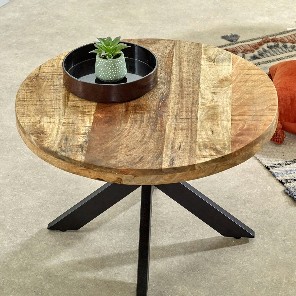 image 1 of Valor Mango Wooden Round Coffee Table Spider Legs Brown