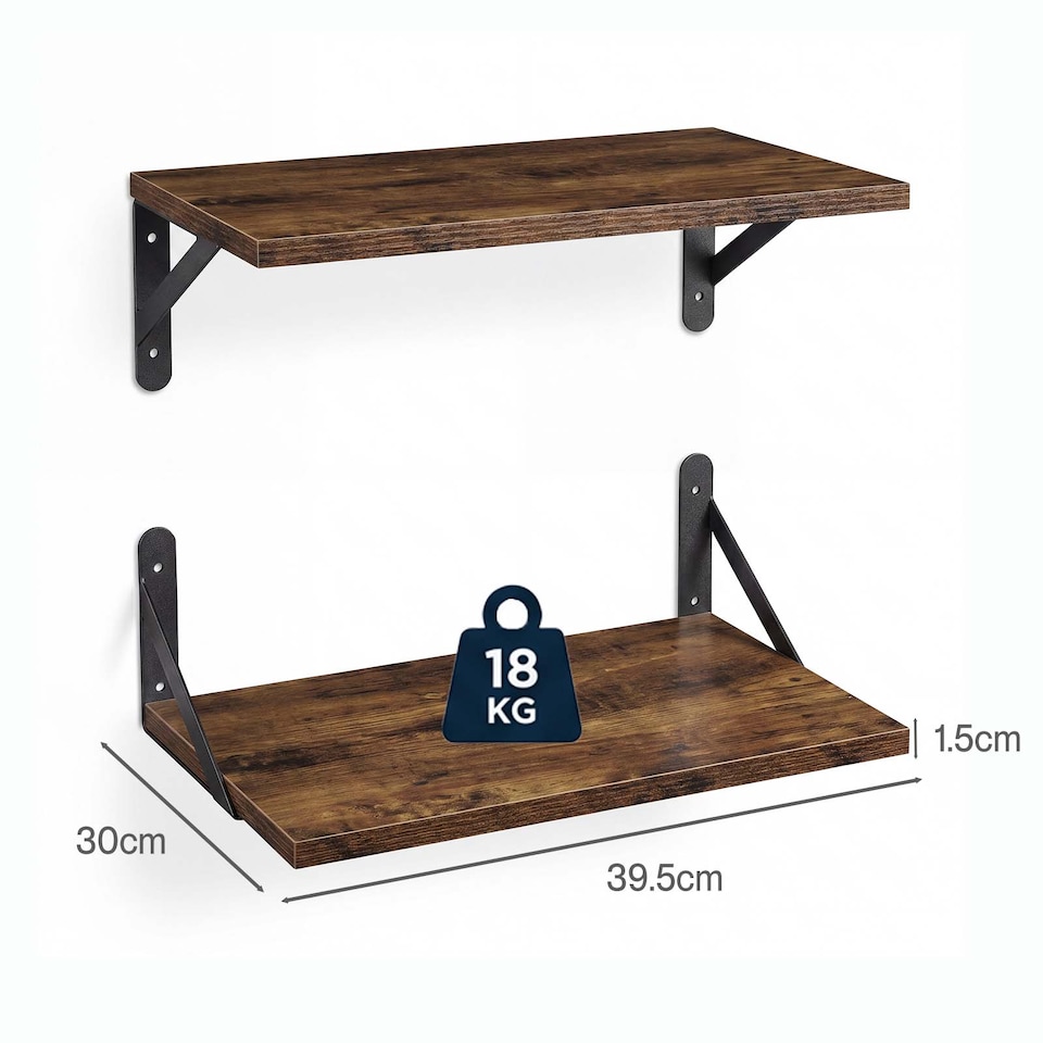 image 1 of Levede Floating Shelves Wall Mounted Shelf Set of 2 Rustic Storage Shelves 39cm