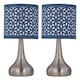 image 1 of Set of 2 Romana - Brushed Chrome Touch Operated Table Lamps Bedside Lights Navy Blue Laser Cut Shade Silver | Blue