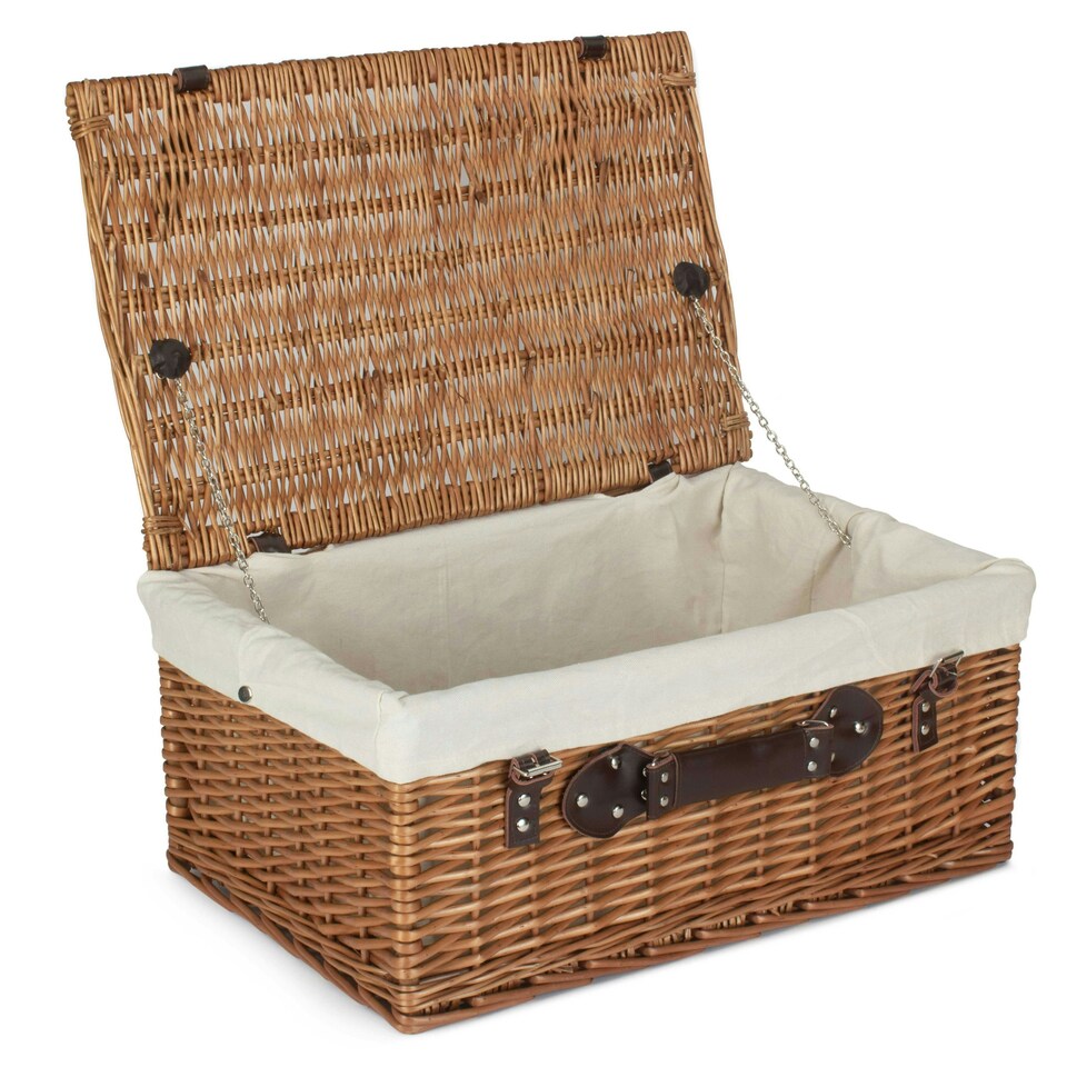 image 1 of 56cm Double Steamed Wicker Picnic Basket with Lining White | White | One Size