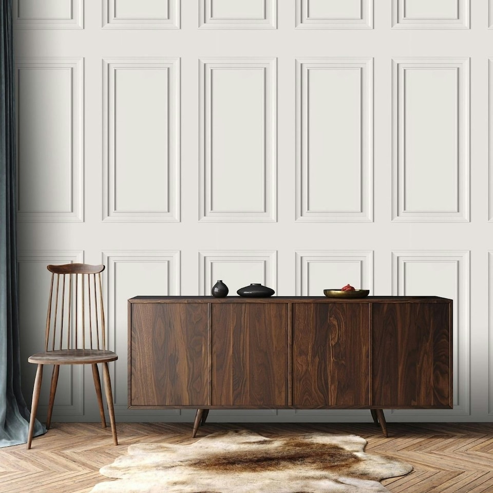 image 1 of The Design Library Dimension Wood Panel Wallpaper - Off White - 10m x 53cm White