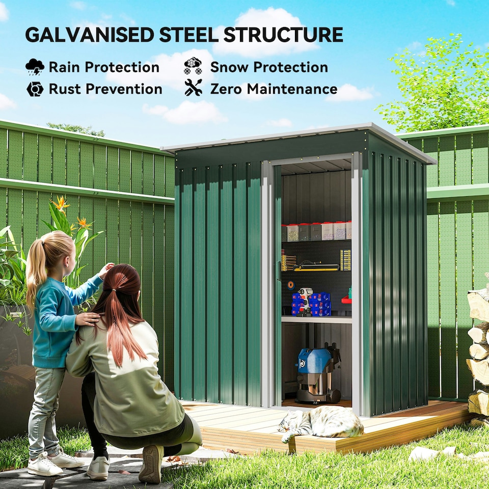 image 1 of Outsunny 5 x 3ft Garden Storage Shed Sliding Door Sloped Roof Tool, Green