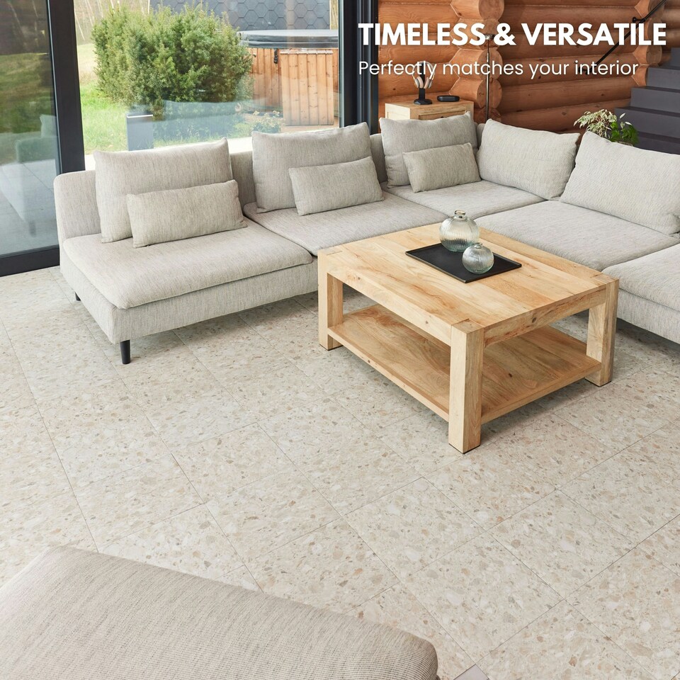 image 1 of NOVECRAFTO Vinyl Floor Tile – Self Adhesive 12x12 in – Desert Terrazzo – Peel & Stick for Kitchen, Bathroom & Living Room – Waterproof & Easy DIY | Brown | 3.72 sqm