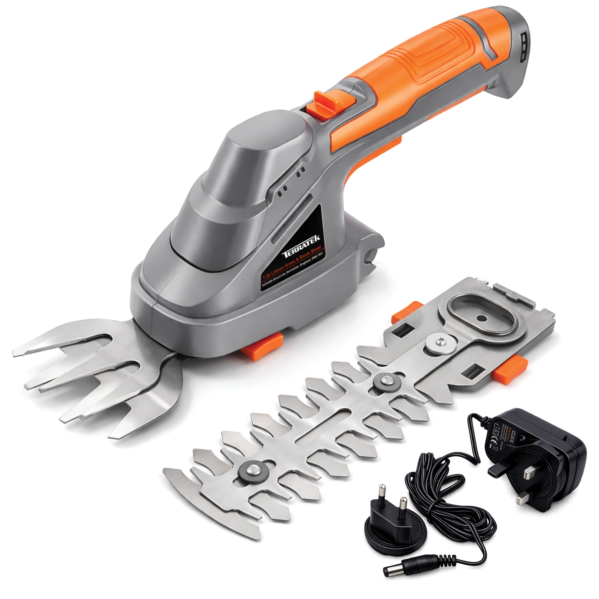 Terratek 7.2V 2 in 1 Cordless Hedge Trimmer Cutter | Grey | Grey | 1