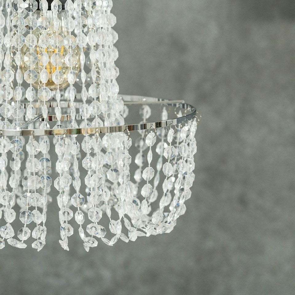 image 1 of ValueLights Tegan Plastic - Acrylic Polished Silver Tiered Ceiling Pendant Droplets Shade
