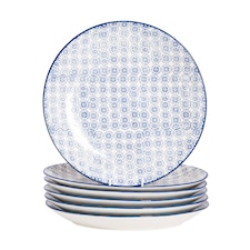 Nicola Spring Hand-Printed Dinner Plates - 25.5cm - Navy - Pack of 6 | Blue | Blue